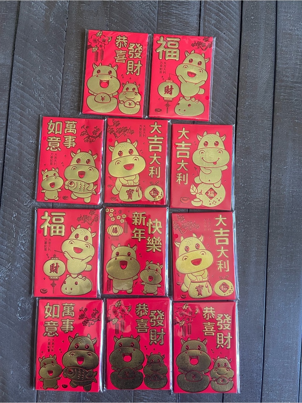Red Lucky Ox Lunar New Year Money Envelopes - Pack of 66